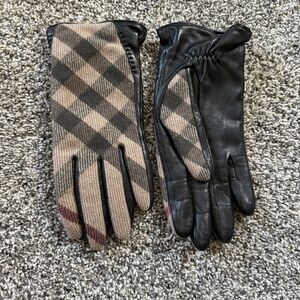 Burberry Gloves Nova Check Leather Wool Black Size 7